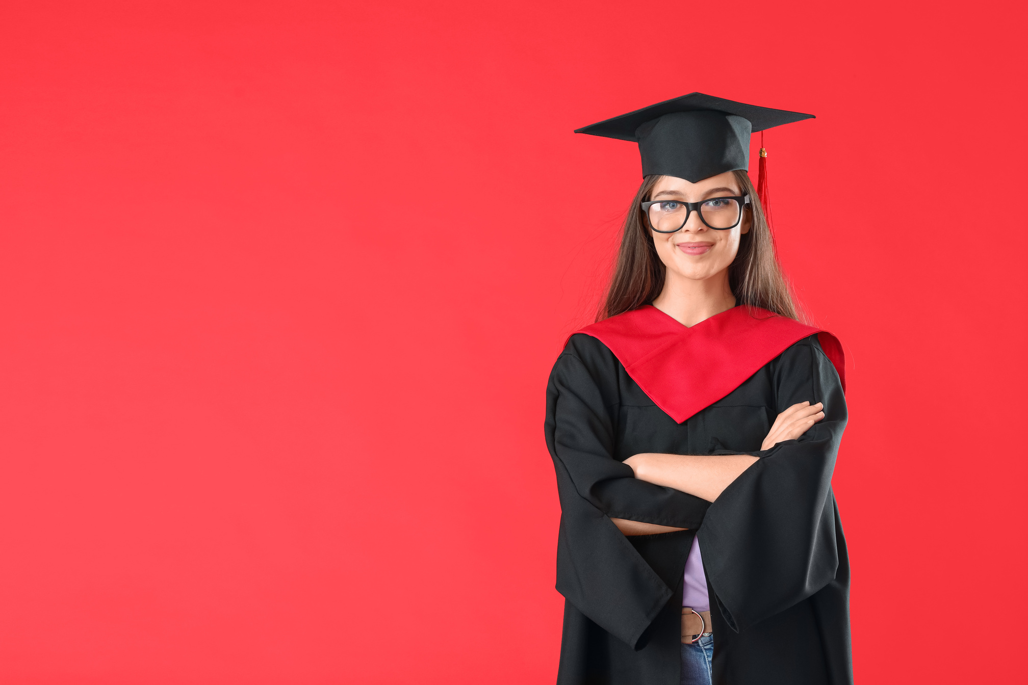 Female Graduating Student on Color Background